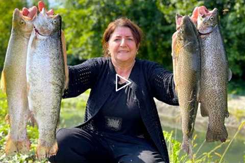 Grandma Catch 10 kg of TROUT and Cooked it on the Barbecue - The Secret of Cooking Fish